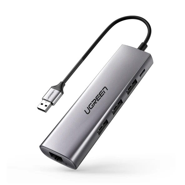 UGREEN 20915 CM475 USB 3.0 to 3 x USB 3.0 + RJ45 1000Mbps Ethernet Adapter ürün görseli 1