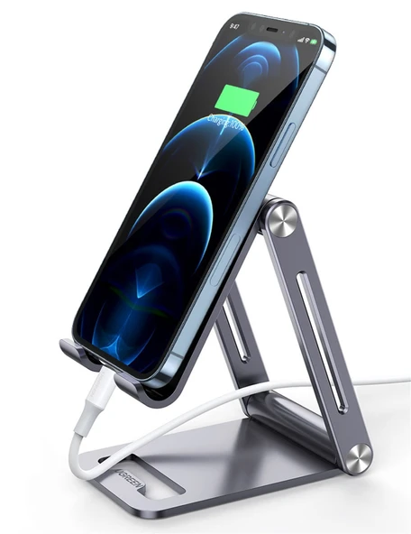 UGREEN 80708 LP263 4.7-7.9" Çift Eksenli Ayarlanabilir Alüminyum Telefon Standı Gri ürün görseli 1