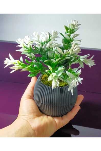 DDPEST Saksıda Yeşil Beyaz Yapay Bitki Garnitür Taş Yosunlu 17 Cm Dekoratif Banyo Mutfak Masa Çiçeği ürün görseli 1