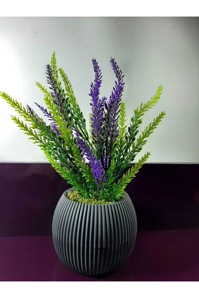 DDTREND Saksıda Yapay Çiçek Mor , Yeşil Lavanta Demeti Taş Yosunlu Mini Saksı Aranjman 25 Cm ürün görseli 1