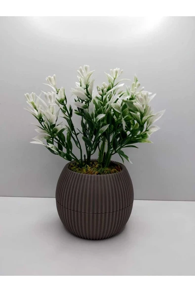 DDPEST Saksıda Yeşil Beyaz Yapay Bitki Garnitür Taş Yosunlu 17 Cm Dekoratif Banyo Mutfak Masa Çiçeği ürün görseli 1