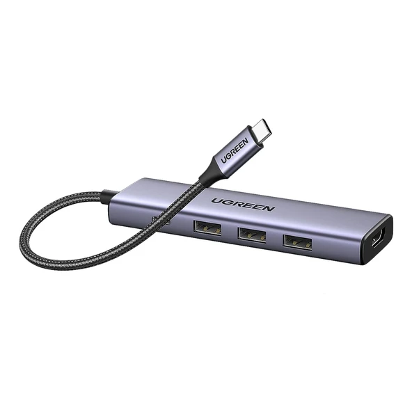 UGREEN 15596 5 in 1 Type-C to 4K/30Hz HDMI 3xUSB 3.0 100W PD Güç Girişi Çoklayıcı Hub Adaptör ürün görseli 1
