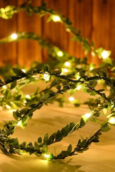 DDTREND Ledli Tel Yaprak Şerit Yapay Taç Sarmaşık Süs 3mt + 3mt Peri Ledli ürün görseli 1