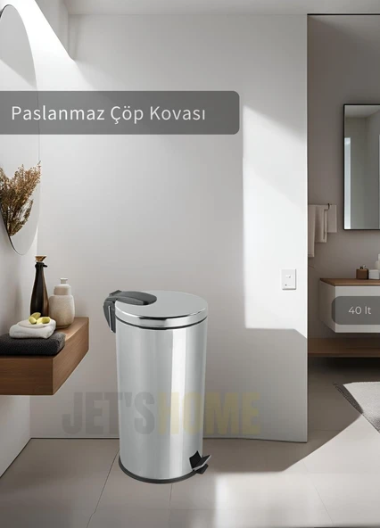 Pedallı Banyo Çöp Kovası Paslanmaz 40 Lt Mutfak Çöp Kutusu Gri ürün görseli 1