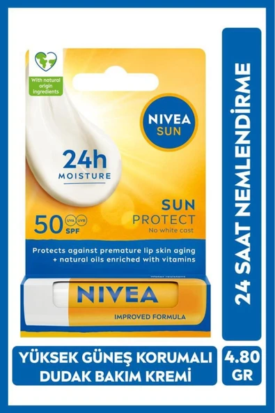 NIVEA SUN Yüksek Güneş Korumalı Dudak Bakım Kremi 4.8gr, SPF50, 24 Saat Nemlendirici, E ve C Vitamini ürün görseli 1
