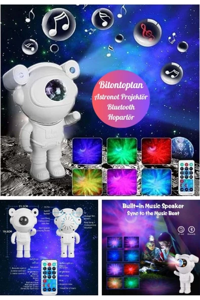 Bluetooth Hoparlörlü Astronot Yıldız Gezegen Projektörü Kumandalı Gece Lambası Yeni Nesil Büyük Boy ürün görseli 1