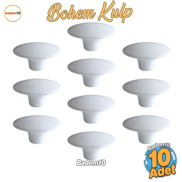 Bohem Plastik Dış Bükey Kulp 10 ADET ( BEYAZ ) Renk Mobilya Mutfak Dolap Dolabı Çekmece Kulpu Kulbu ürün görseli 1