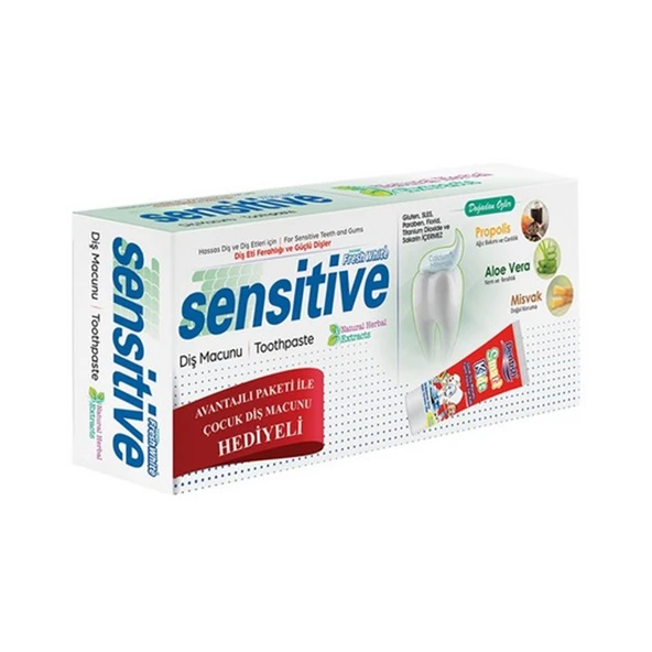 FRESH WHİTE SENSİTİVE PROPOLİ ALOE VERA MİSVAK 75ML +SMART KİDS DİŞ MACUNU HEDİYELİ ürün görseli 1