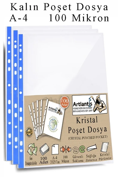 Poşet Dosya A4 Kristal 100 Adet Kalın Poşet Dosya Föy Mavi Şeritli 100 Mikron Şeffaf Belge Arşivleme Büro Ofis Okul ürün görseli 1
