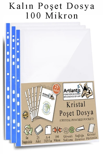 Poşet Dosya A4 Kristal 25 Adet Kalın Poşet Dosya Föy Mavi Şeritli 100 Mikron Şeffaf Belge Arşivleme Büro Ofis Okul ürün görseli 1