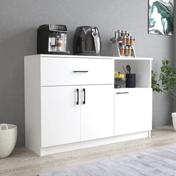 Tanmob MTD0401 İnci 128 cm Kapaklı Çekmeceli Alt Mutfak Dolabı Beyaz ürün görseli 1