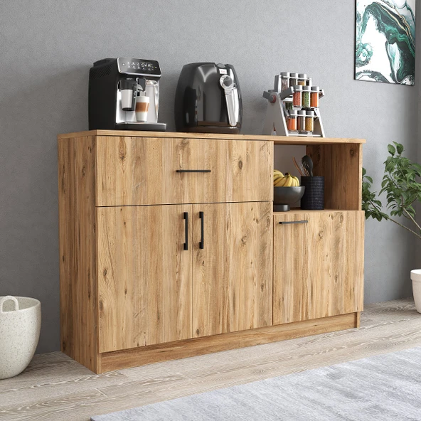 Tanmob MTD0402 İnci 128 cm Kapaklı Çekmeceli Alt Mutfak Dolabı Çam ürün görseli 1