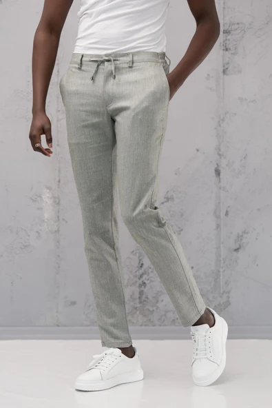 Beli Lastikli ve İplikli Slimfit Pamuklu Jogger Pantolon ürün görseli 1