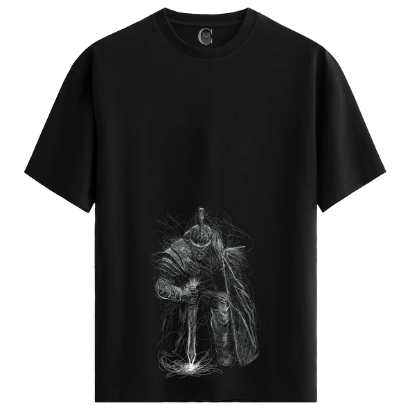 Knight Sketch - %100 Pamuklu Erkek Siyah Tişört - Premium Quality ürün görseli 1