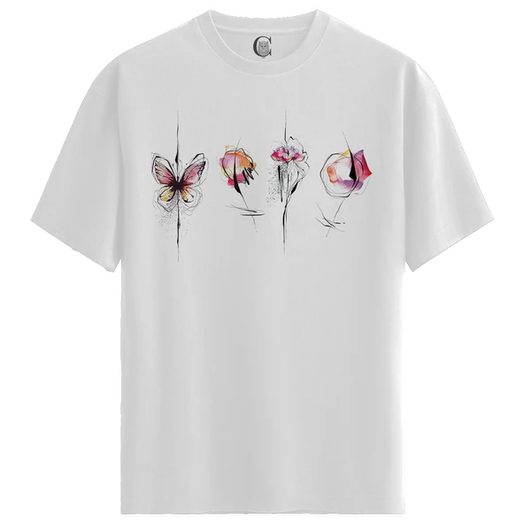 Flutter Bloom - %100 Pamuklu Kadın Beyaz Tişört - Premium Quality ürün görseli 1