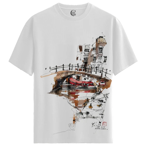 Canal Reflection - %100 Pamuklu Erkek Beyaz Tişört - Premium Quality ürün görseli 1