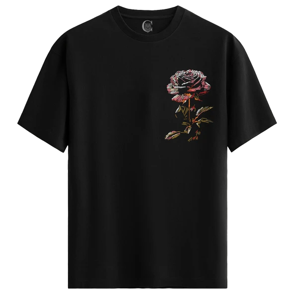 Rose Sketch - %100 Pamuklu Kadın Siyah Tişört - Premium Quality ürün görseli 1