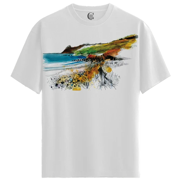 Coastal Vibes - %100 Pamuklu Kadın Beyaz Tişört - Premium Quality ürün görseli 1