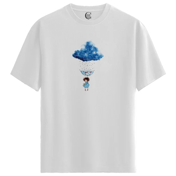 Rainy Dreams - %100 Pamuklu Kadın Beyaz Tişört - Premium Quality ürün görseli 1