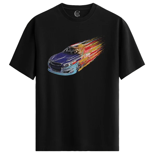 Burning Car %100 Pamuklu Erkek Siyah Tişört - Premium Quality ürün görseli 1