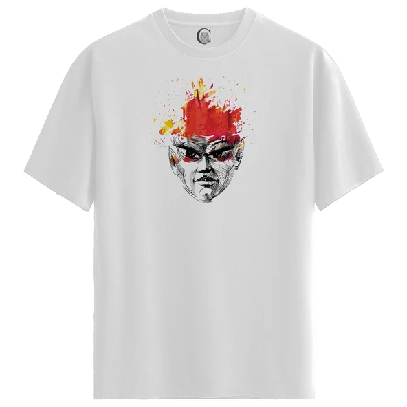 Fire Head - %100 Pamuklu Kadın Beyaz Tişört - Premium Quality ürün görseli 1
