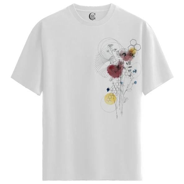 Floral Hex - %100 Pamuklu Kadın Beyaz Tişört - Premium Quality ürün görseli 1