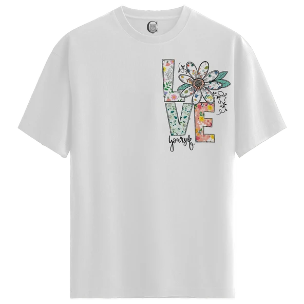 Floral Love - %100 Pamuklu Kadın Beyaz Tişört - Premium Quality ürün görseli 1