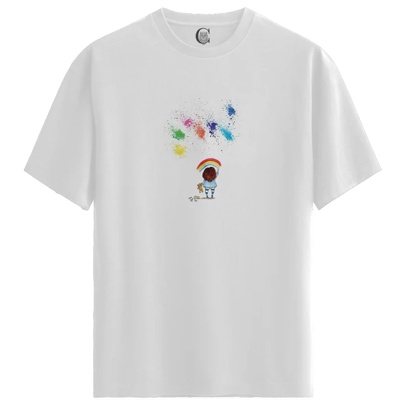 Rainbow Dreamer - %100 Pamuklu Kadın Beyaz Tişört - Premium Quality ürün görseli 1