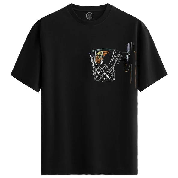 Basketball Sketch %100 Pamuklu Kadın Siyah Tişört - Premium Quality ürün görseli 1