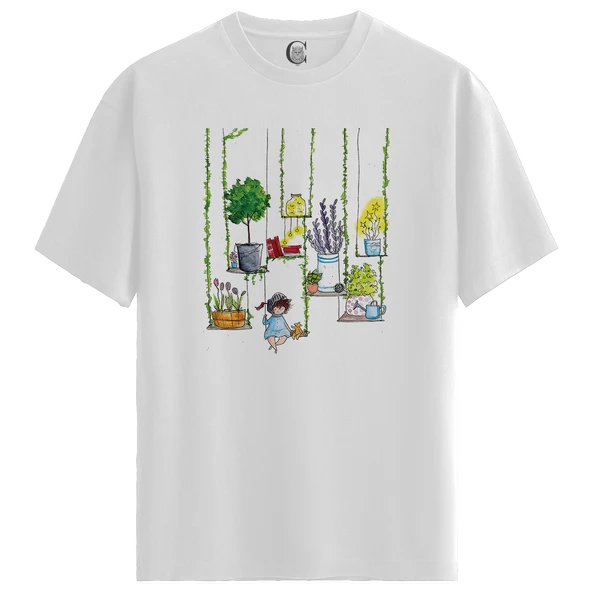 Cozy Garden Swing - %100 Pamuklu Kadın Beyaz Tişört - Premium Quality ürün görseli 1