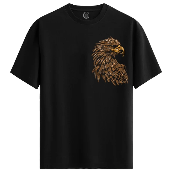Eagle Sketch %100 Pamuklu Erkek Siyah Tişört - Premium Quality ürün görseli 1