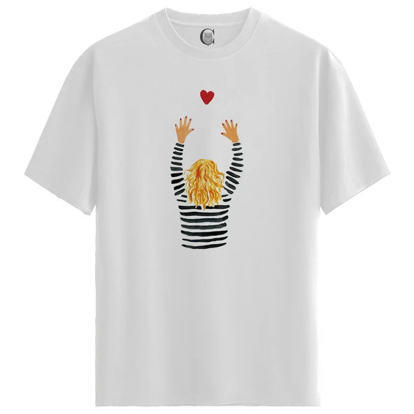 Heart Reach - %100 Pamuklu Kadın Beyaz Tişört - Premium Quality ürün görseli 1