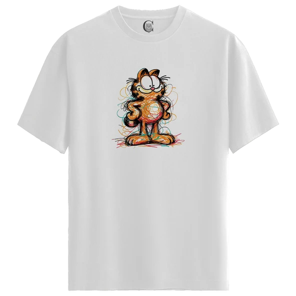 Abstract Cat - %100 Pamuklu Kadın Beyaz Tişört - Premium Quality ürün görseli 1