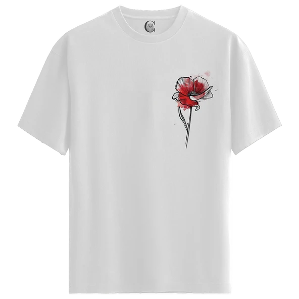 Red Poppy - %100 Pamuklu Kadın Beyaz Tişört - Premium Quality ürün görseli 1