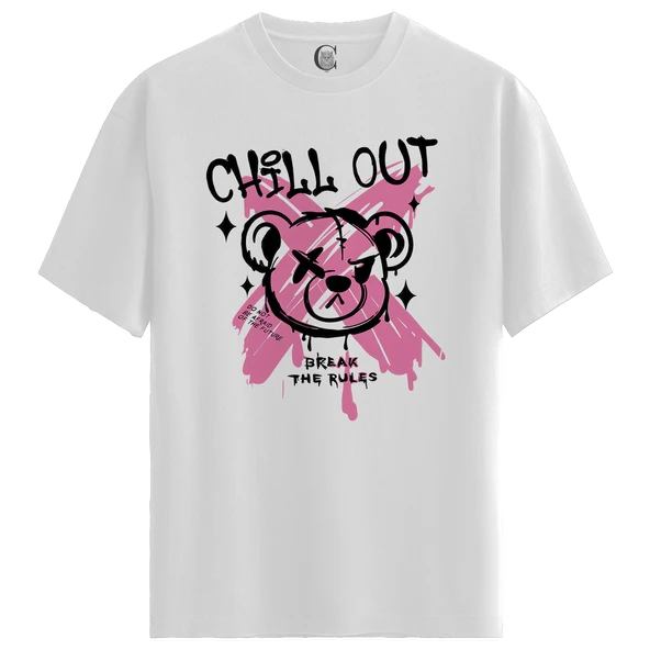 Chill Bear - %100 Pamuklu Erkek Beyaz Tişört - Premium Quality ürün görseli 1