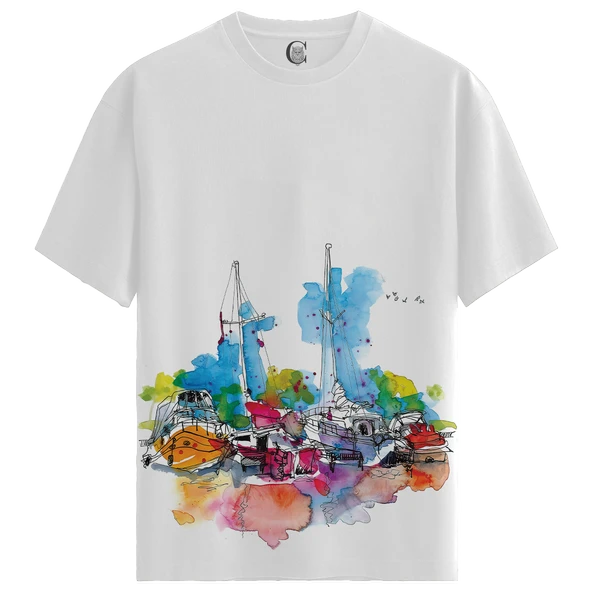 Harbor Dream - %100 Pamuklu Kadın Beyaz Tişört - Premium Quality ürün görseli 1