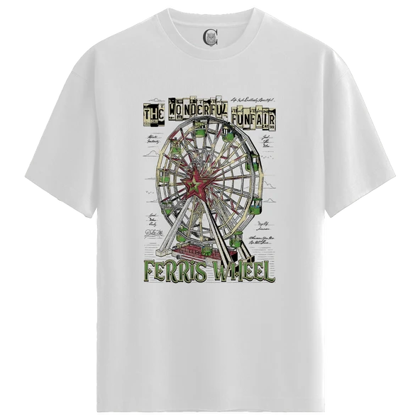 Ferris Wheel - %100 Pamuklu Kadın Beyaz Tişört - Premium Quality ürün görseli 1