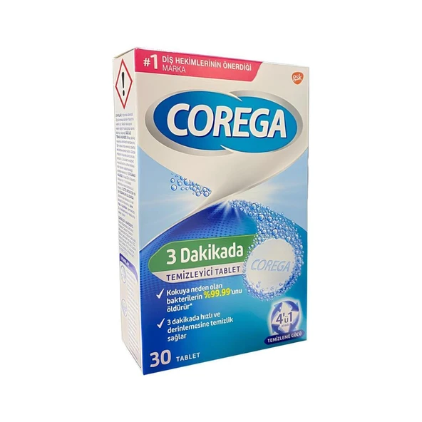 Corega 3 Dakikada 30lu Protez Temizleme Tableti ürün görseli 1