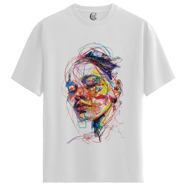 Chaos Face - %100 Pamuklu Kadın Beyaz Tişört - Premium Quality ürün görseli 1