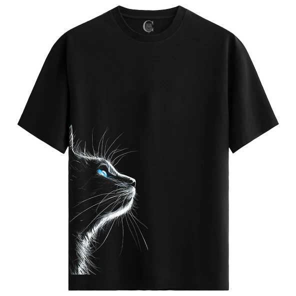 Neon Cat %100 Pamuklu Kadın Siyah Tişört - Premium Quality ürün görseli 1
