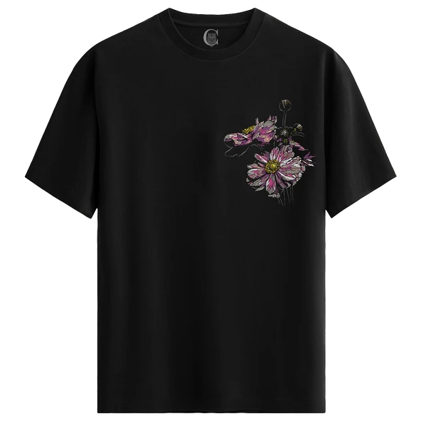 Japanese Anemones - %100 Pamuklu Kadın Siyah Tişört - Premium Quality ürün görseli 1