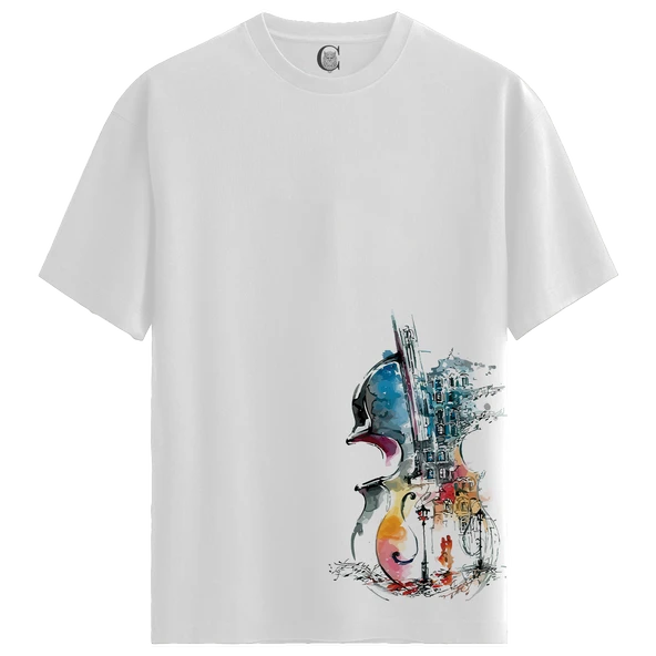 Violin City - %100 Pamuklu Kadın Beyaz Tişört - Premium Quality ürün görseli 1