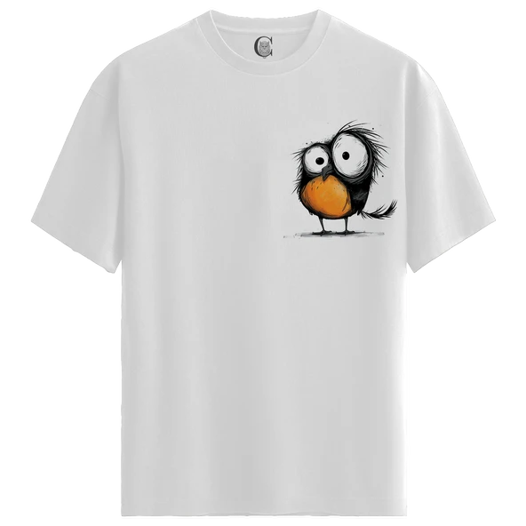 Quirky Owl - %100 Pamuklu Erkek Beyaz Tişört - Premium Quality ürün görseli 1