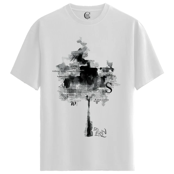Ink Text Tree - %100 Pamuklu Erkek Beyaz Tişört - Premium Quality ürün görseli 1