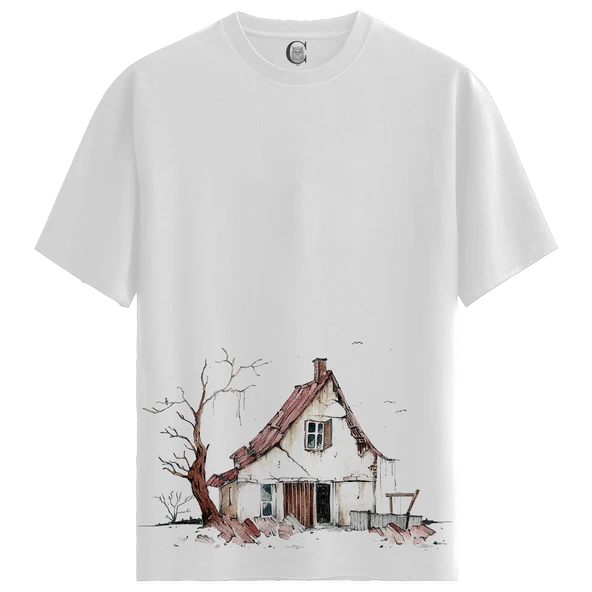 Abandoned House - %100 Pamuklu Kadın Beyaz Tişört - Premium Quality ürün görseli 1