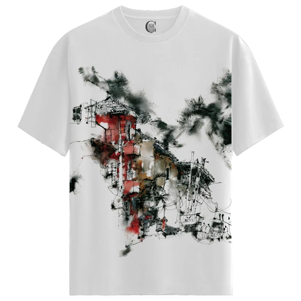 Ruined City - %100 Pamuklu Kadın Beyaz Tişört - Premium Quality ürün görseli 1