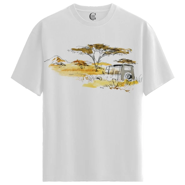 Safari Adventure - %100 Pamuklu Kadın Beyaz Tişört - Premium Quality ürün görseli 1