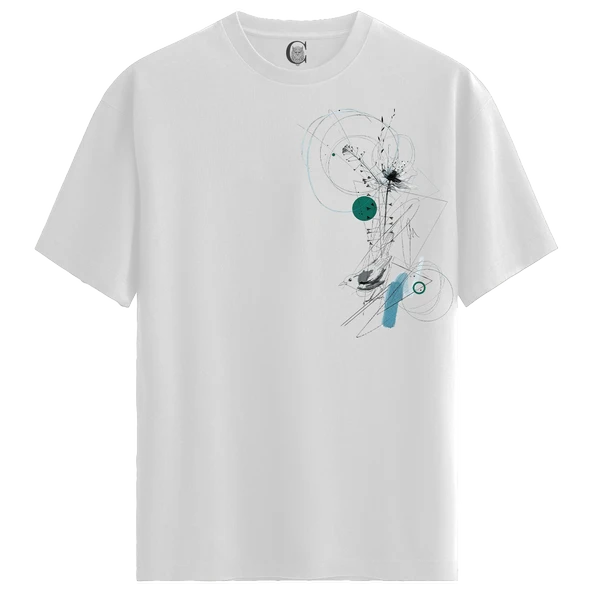 Techno Flower - %100 Pamuklu Kadın Beyaz Tişört - Premium Quality ürün görseli 1