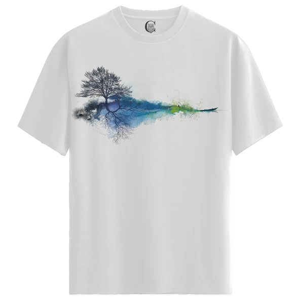 Reflection Tree - %100 Pamuklu Kadın Beyaz Tişört - Premium Quality ürün görseli 1
