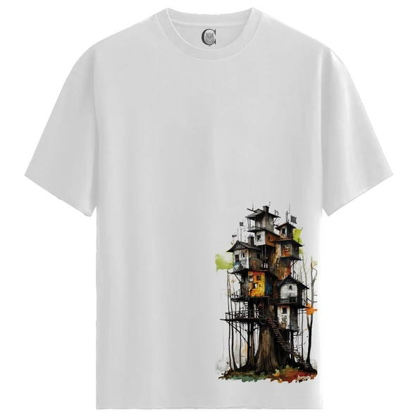 Treehouse Haven - %100 Pamuklu Erkek Beyaz Tişört - Premium Quality ürün görseli 1